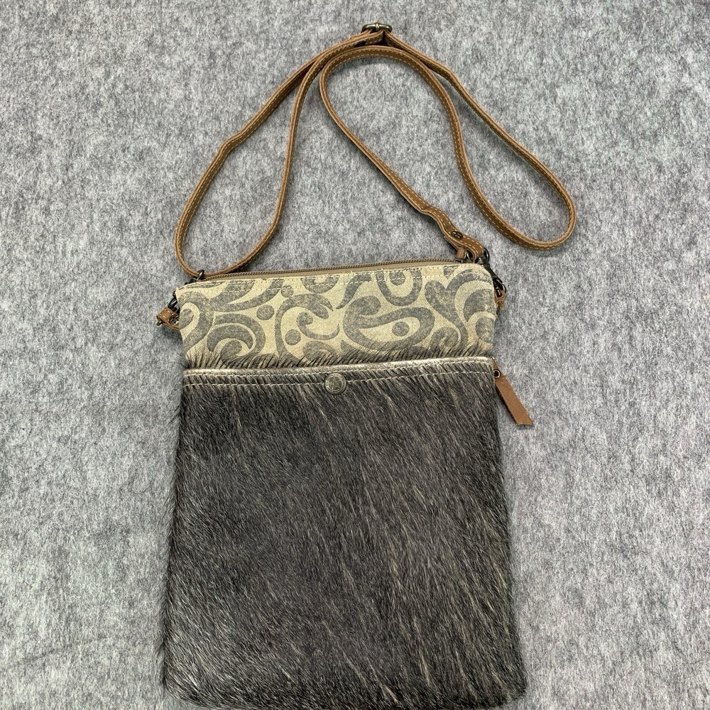 Myra Bag Hair-On & Leather Crossbody Bag Gray/Beige Rodeo Boho Western Cowgirl